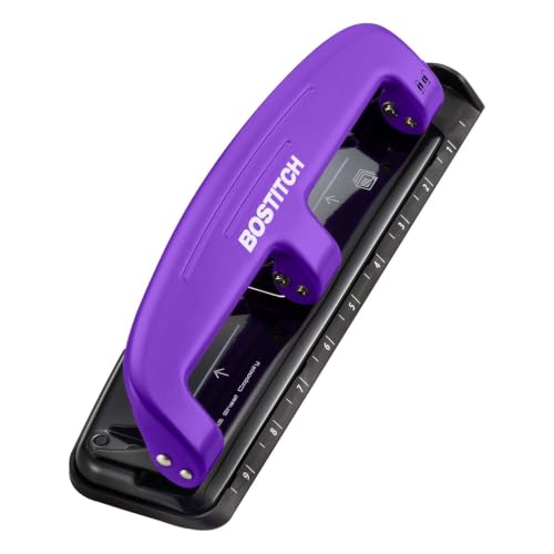 Image of Bostitch Office EZ Squeeze Reduced Effort 3-Hole Punch, 12 Sheets, Purple