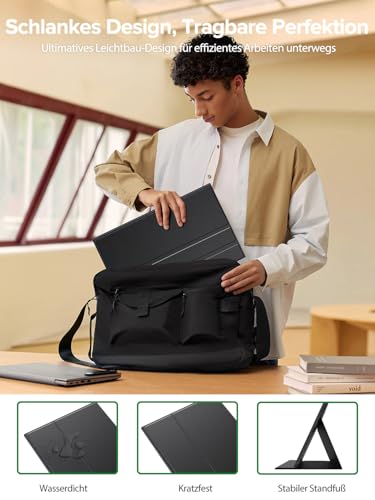 UPERFECT Portable Monitor Touchscreen 15.6 125% sRGB Tragbarer Monitor Matt FHD 2000:1 Kontrastverhältnis Multifunktionale Ledertasche & Kompatibel VESA, Dual USB C für Laptop/Phone/Spielkonsole