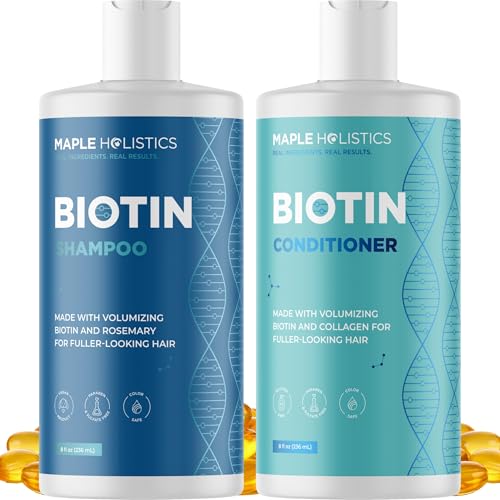 Maple Holistics Volumizing Biotin Shampoo and Conditioner Set - Rosemary Shampoo and Conditioner for Thinning Hair Care with Tea Tree & Coconut Oil - Color Safe - Paraben Silicone & Sulfate Free (32 Fl Oz Each)