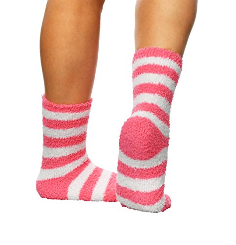 Image of ARAD Premium Soft Warm Microfiber Fuzzy Socks-Multi Color- 2 Pairs, Striped Pink and Solid Pink