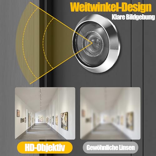 QZKJQDD Türspion, 220° Weitwinkel Optische Glaslinsen, Bohren Mit Tür Spion Ø 16mm, Ring Türspion, Der Türspion ist längenverstellbar und für Türen mit einer Dicke von 40-60 mm geeignet (Gold)