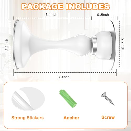 Image of Crosize Magnetic Door Stoppers 4 Pack, Stainless Steel Door Stops for Wall and Floor Mounting, Door Holder Keep Door Open, No Drilling Door Stop with Adhesive Tapes, White
