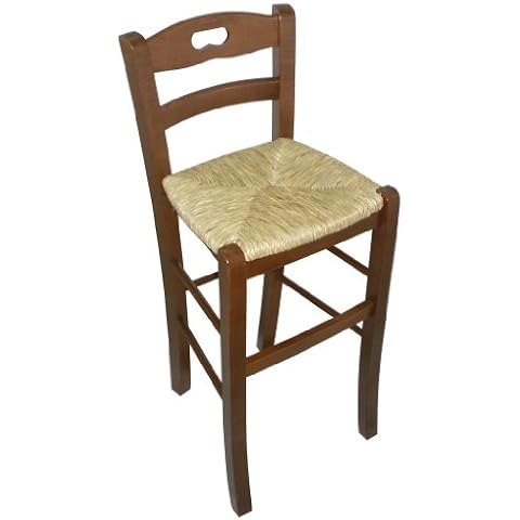 Taburete de bar Savino Fiorenzo de madera nogal con asiento de paja Cover