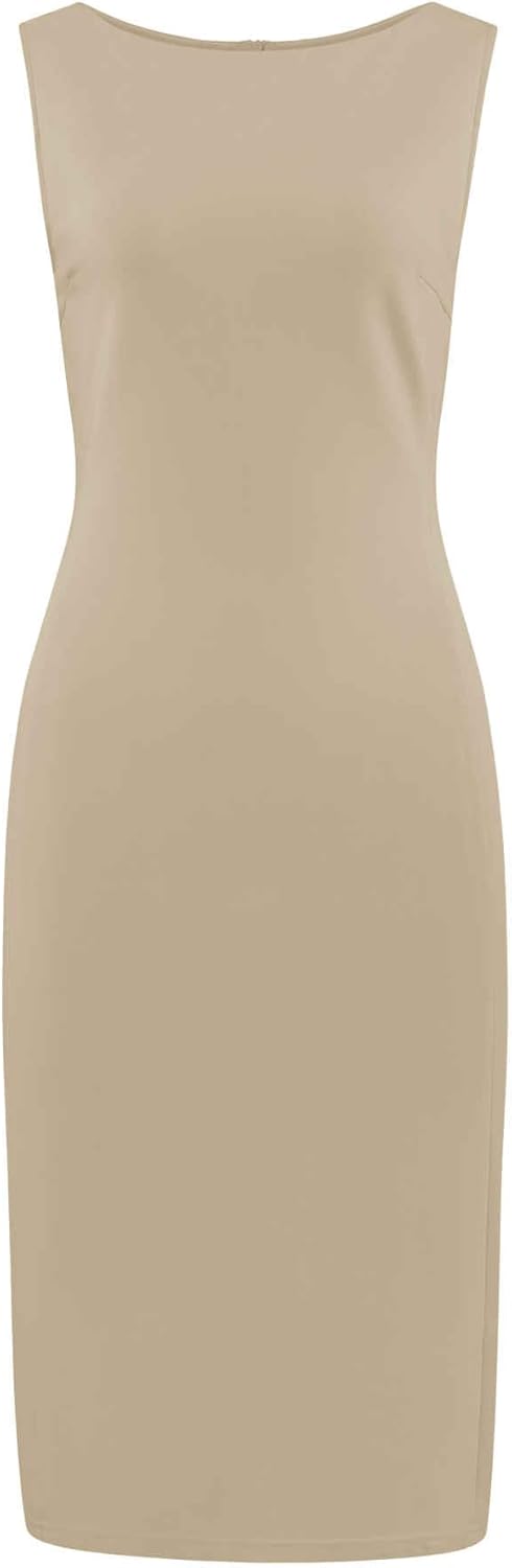 Hobemty Women's Sleeveless Sheath Dress Boat Neck Casual Office Pencil Dresses