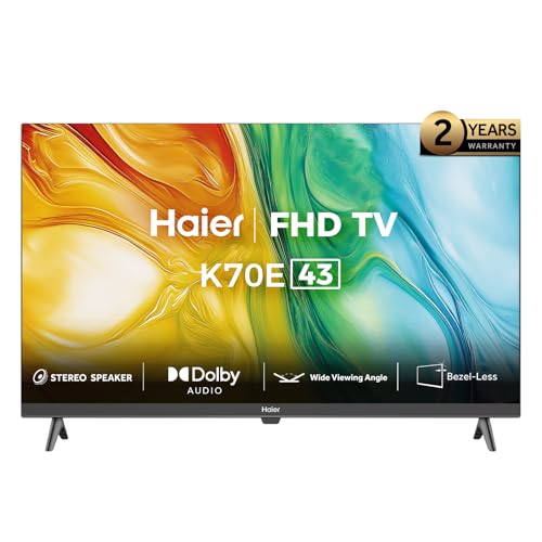تلفزيون هاير H43K70EF- 43 بوصة FHD - مكبر صوت ستيريو - ميراكاست - صوت دولبي - مستقبل مدمج - تصميم بدون حواف - HDMI - زاوية عرض واسعة