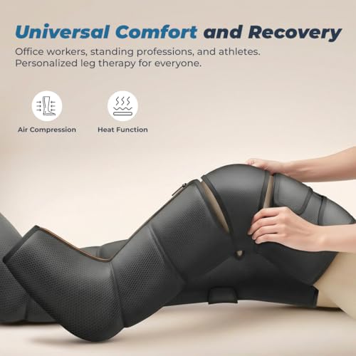 Image of Flexnest Heated Leg Massager, 3-in-1 Leg Compression Massager for Circulation and Pain Relief Air Compression Foot, Calf, Thigh Massager with Handheld Controller - Black Flow