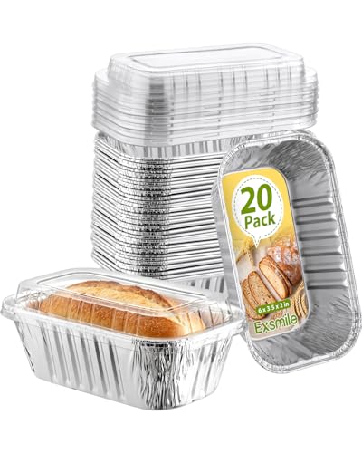Exsmile 20 Pack 1 Lb Aluminum Loaf Pans with Lids - 6x3.5x2 Mini Loaf Pan Small Disposable Tin Foil Baking Pans for Baked Bread Cakes Meat Loaves