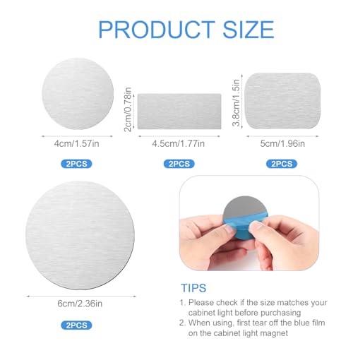 Image of 8pcs Under Cabinet Light Magnetic Sticky, Strong Adhesive Backing Magnet Stickers Replacement Magnetic Strips (Non-Magnetic) Metal Plate for Tablet LED Light Night Light Phone Holder (Blue)