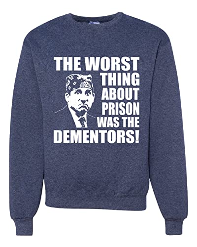 Wild Bobby Office Prison Mike | Dementors Michael Scott Pop Culture Unisex Crewneck Graphic Sweatshirt, Vintage Heather Navy, XX-Large