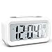 Xliu Battery Operated Cordless Digital Alarm Clock with Date,Temperature,Smart Sensor Light,12/24Hr,Snooze for Bedrooms,Office,Heavy Sleepers,Kids(White)