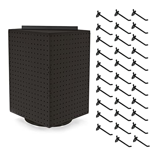 Azar Displays 701414-BLK-4B32 Rotating Countertop Display Kit with Peg Hooks Included, Pegboard Spinner Organizer, Jewelry Organizer Retail Display Necklace Holder Craft Storage,Black 14"x14"x20"