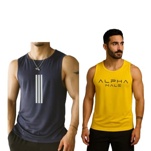 Image of Pack of 2 Sando For Men Men's Sleeveless Round Neck Vest - Pack of 2, Polyester Fabric, Quick Dry Gym & Casual Wear Gym Fit