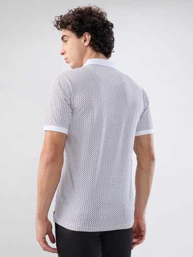 Image of Raymond Men Modern Fit Print Pattern Pure Cotton Polo Neck Half Sleeve Casual T-Shirt