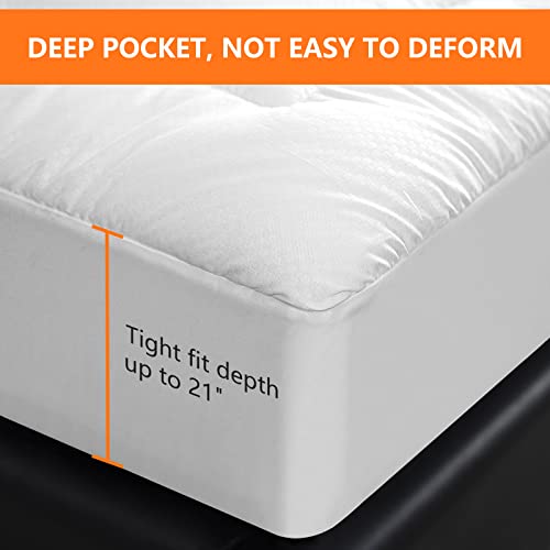 Yarnsoft Queen Size Mattress Pad Pillow Top Mattress Cover Quilted Fitted Mattress Protector Long 16" Deep Pocket Cooling Mattress Topper (80X60 Inches, White) #TOP3