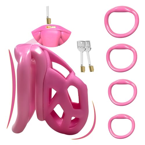 7.0 Cobra Peniskäfig,3D Chastity Cage Male Cock Cage,mit Mini Schloss & 4 Arc Hodenringe Penisring,Keuschheitskäfig Herren,Keuschheitsgürtel für Herren,BDSMs Sex Spielzeug für die Männer (Rosa，M)