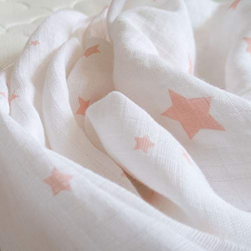 Image of Newton Baby Fitted Mini Crib Sheets (2-Pack) | Organic Muslin Cotton, Breathable & Soft Baby Sheets, Washable Baby Mattress Sheets, Fits Mini Crib Mattresses 24 inch x 38 inch, Stardust Coral & Plain White