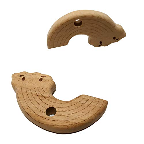 2pcs Lovely Cartoon Wood Pendant Pure Natural Animal Shape Beech Wooden Handmade Cut Pattern DIY Beading Necklace Pendant (Rainbow 2pcs)