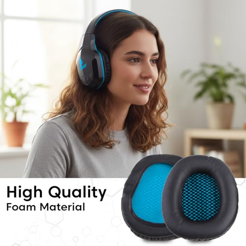 Image of Sounce Replacement Earpad Cushions Compatible with Boat Rockerz 510 Headphones, Premium Blue Earpads with Softer Protein Leather & High-Density Memory Foam, Comfortable Noise-Isolating (1 Pair)
