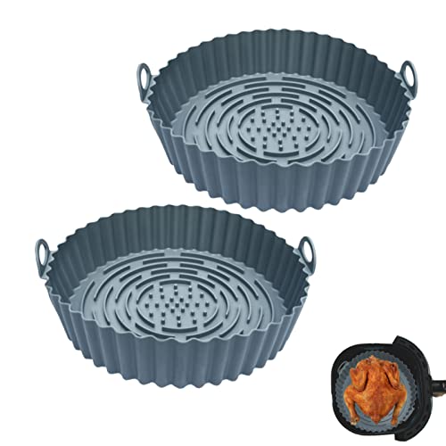 TENQUAN Air Fryer Silicone Pot, 2 pièces Air Fryer Accessoires 20 cm Accessoires de Friteuse à Air Comprimé Ronds et Réutilisables pour Grille de Cuisson, Four à Rôtir, Micro-ondes (2 x gris)