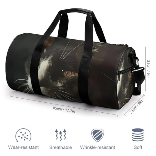 Gym Bag for Men Women Cat with White Eyes Duffel Bag Overnight Bag with Compartment Gym Sackpac2