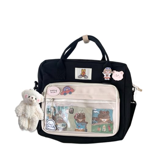 Cute Crossbody Bag with Kawaii Accessories Plush Pendant and Pins Casual Backpack Clear Pocket Travel Shoulder Bag