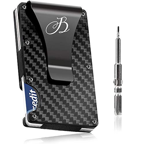 RFID Carbon Fiber Wallet For Men/Black, Rigid, Slim, Minimalist Wallet/Card Holder with Aluminum Metal Money Clip