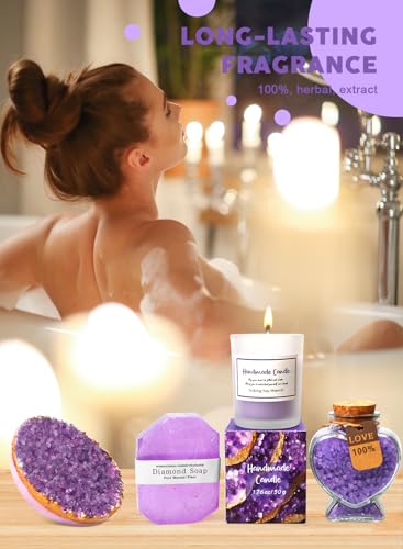 Homarket Scented Candles Set,Birthday Gifts for Women, Relaxing Spa Gift Basket Set, Thoughtful and Distinctive Presents for Women, Ideal for Holiday Gifting,Purple