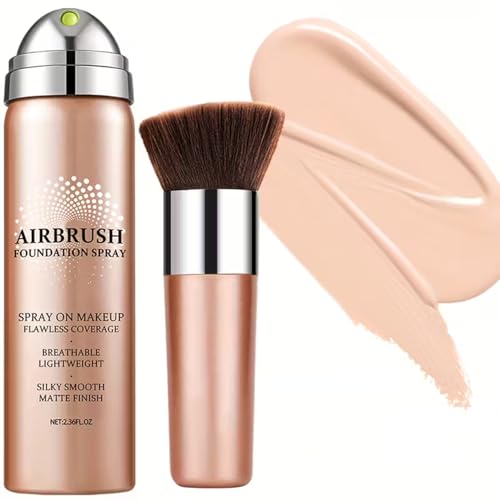 Base de maquillaje AirBrush impecable Base de maquillaje de alta cobertura en spray mate cremosa y suave Kit de maquillaje para pieles maduras Beige claro con acabado nude natural,Natural