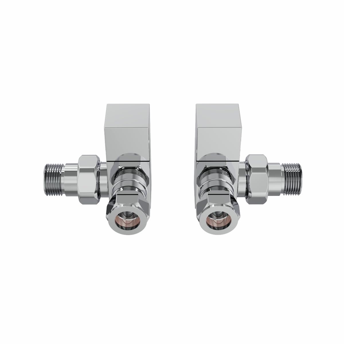 Warmehaus Chrome Modern Corner Towel Radiator Valves Square Twin Pack 1/2" X 15Mm