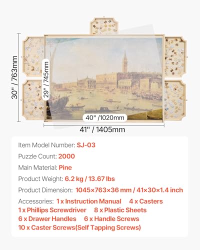 VEVOR 2000-teiliges drehbares Puzzlebrett mit 5 Schubladen & Abdeckung, tragbarer Puzzletisch (1045 x 763 x 36 mm), Puzzle-Zubehör für Erwachsene, Puzzle-Organizer-Aufbewahrungssystem Puzzle Boards