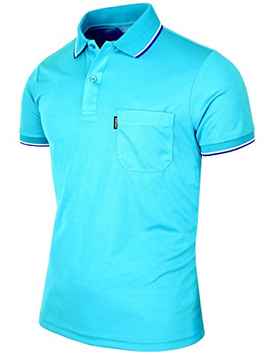 BCPOLO Men's Polo Shirt Dir Fit Solid Polo Shirt Athletic Short Sleeve Various Polo-Sky-Blue-XL