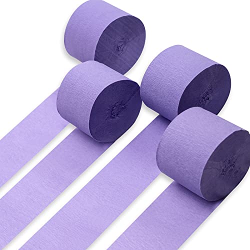Image of PartyWoo Crepe Paper Streamers 4 Rolls 328ft, Pack of Light Purple Crepe Paper for Party, Wedding, Birthday, Baby Shower Decorations (1.8 Inch x 82 Ft /Roll)