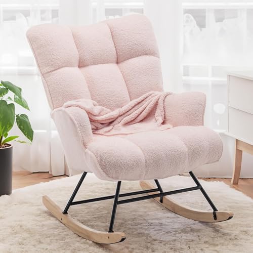 10 Best Nursery Rocking Chair for Small Spaces: Cozy Comfort and Style 8 Rocking Chair Nursery Teddy, Upholstered Baby Fluffy Glider Rocker for Adults Indoor, Comfy Sherpa Compact Nursing Chairs for Small Spaces, Living Room, Classroom, Bedroom, Pink