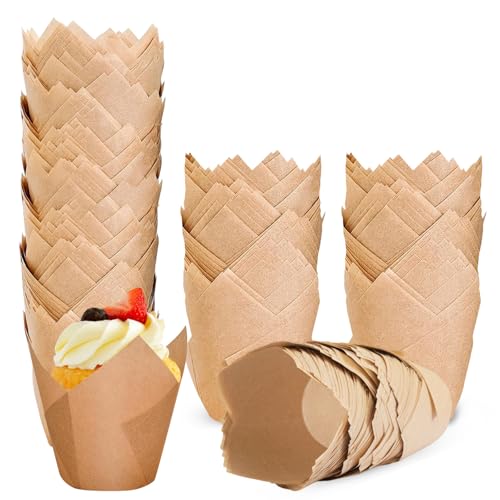 200 Pièces Caissette Muffins Papier Tulipe, Caissettes Cupcake Taille standard, Naturel & Non Blanchi, Moule Muffins Papier pour Cuisson Mariage,...