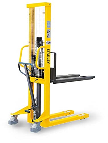 Image of STANLEY SXWTI-CSTACK10 Manual Stacker, 1000kg Load Capacity, 160 cm Fork Height, Square Cushioned Handle,Proportional Lowering,Foot Pedal Quick Lift,Offset Casters for Stability, Dimensions: 115x55 cm