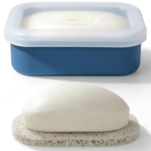 AIMAIAIMAI Compact Leakproof Silicone Travel Soap Case, Portable Soap Container with Drainage Layer...