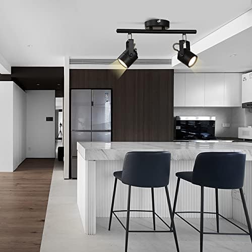 KARMIQI LED Ceiling Spot Lights, Angle Adjustable Modern 2 Way Spot Light, Indoor Black Industrial Ceiling Down Lights for Kitchen Living Room Bathroom Bedroom Bar Porch(with 2X 4W GU10 Bulbs, 3000K)