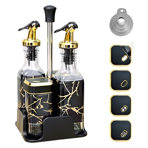 SAEIV Sale e Pepe Set (Set da 5 Pezzi), Con Barattoli per Oliera con Coperchio Girevole a 360° per Maggiori Possibilità di Fuoriuscita, Dispenser Olio da Cucina con Design a Prova di Perdite