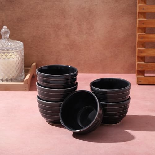 Image of Ceramic Multipurpose Bowl Set of 6-120ml | Microwave & Dishwasher Safe | Handcrafted Dip Bowl, Dessert Bowl for Ice Cream, Chatni,Sweets, Dessert, Nuts, Serving Bowls