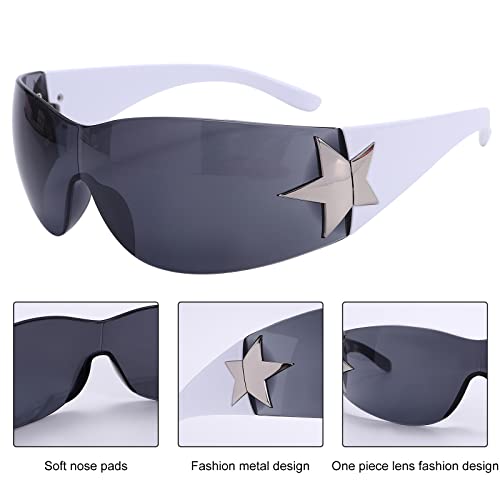 Rimless Y2K Sunglasses For Women Men,Trendy Shield Wrap Around Sunglasses Oversized Fashion Black Frameless Sun Glasses #TOP3