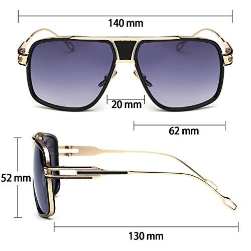Image of Dollger Sunglasses for Men Oversize Classic Black Shades Goggle Retro Gold Alloy Frame Sun Glasses