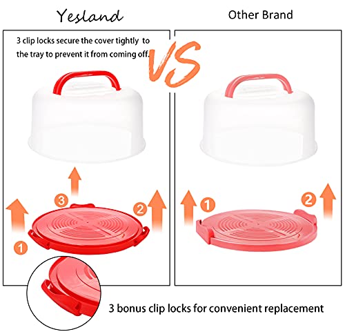 Yesland Cake Carrier With Collapsible Handle - Plastic Red Cake Container And Holder With Lid thumb #2