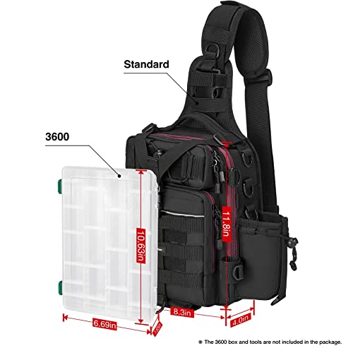 Piscifun Fishing Tackle Bag With Rod & Gear Holder, Lightweight Sling Tackle Storage Bag, Outdoor Fishing Shoulder Backpack For Fishing, Hiking, Hunting, Black #TOP5