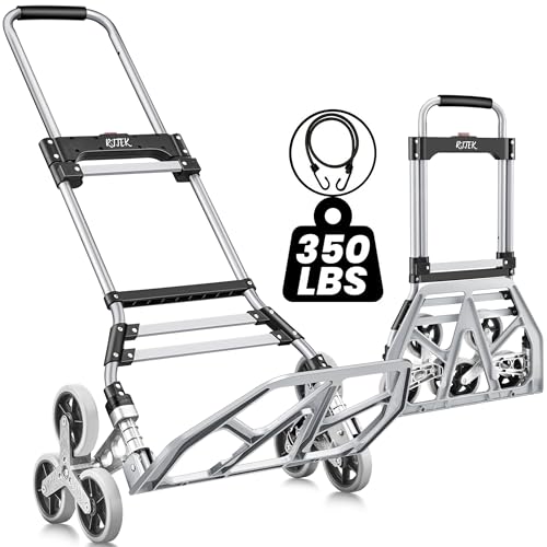 RJTEK 【Upgraded Version】 Stair Climber Hand Truck and Dolly, 350 Lb Capacity Stair Climbing cart Heavy-Duty Trolley Cart Heavy-Duty Luggage cart Stair Dolly Lightweight with Telescoping Handle