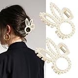 2Pcs Easter Hair Claw Clips Pearl Designs Rabbit Hair Clips Shark Clip Easter Hair Accessories Strong Grip Cute Bunny Hair Barrettes Medium Claw Clips for Women Daily Life and Festivals Styling
