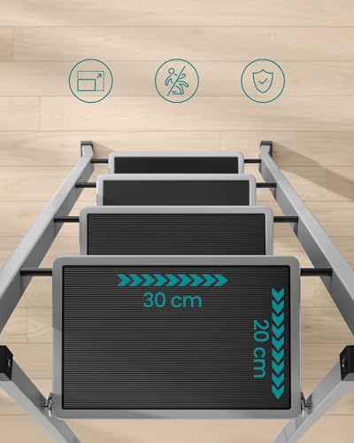 SONGMICS Trittleiter, Leiter mit 4 Stufen, Klapptritt, Klappsicherung, einfach zu verstauen, bis 150 kg belastbar, Taubengrau GSL004G01