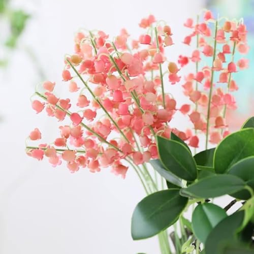 Corkwaw Künstliche Maiglöckchen-Blumen, 35,6 cm, fühlt sich echt an, mit Stielen, keine Pflege, künstlich für Hochzeitsstrauß, Hausgartendekoration, Frühlingsparty-Arrangements (Rosa)