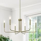 Lynnoland Brass Chandelier, 6-Light Farmhouse Chandeliers for Dining Room Lighting Fixtures Hanging, Vintage Candle Pendant Light Light Fixture for Bedroom, Kitchen, Foyer and Living Room