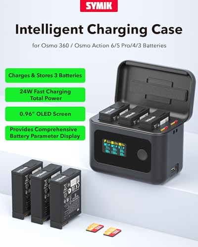 Image of Intelligent Battery Charger for DJI OSMO 360&Action 6 /5 Pro /4 /3,24W Fast Charging Hub w /LCD Display Shows Battery SOC,Batteries Not Included