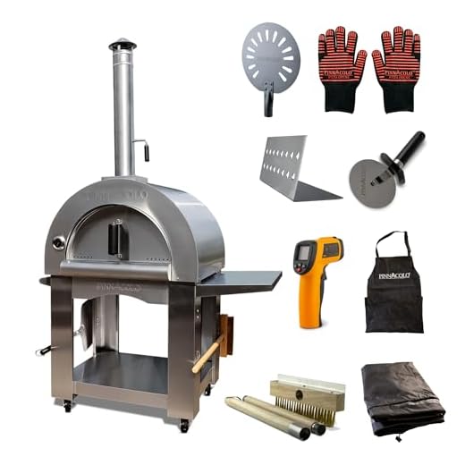 PREMIO Wood-Fired Pizza Oven with Professional Grade Accessories - Double-Wall Insulation w/Heavy Gauge Stainless Steel and Cordierite Stones Surface - Includes 8 additional items